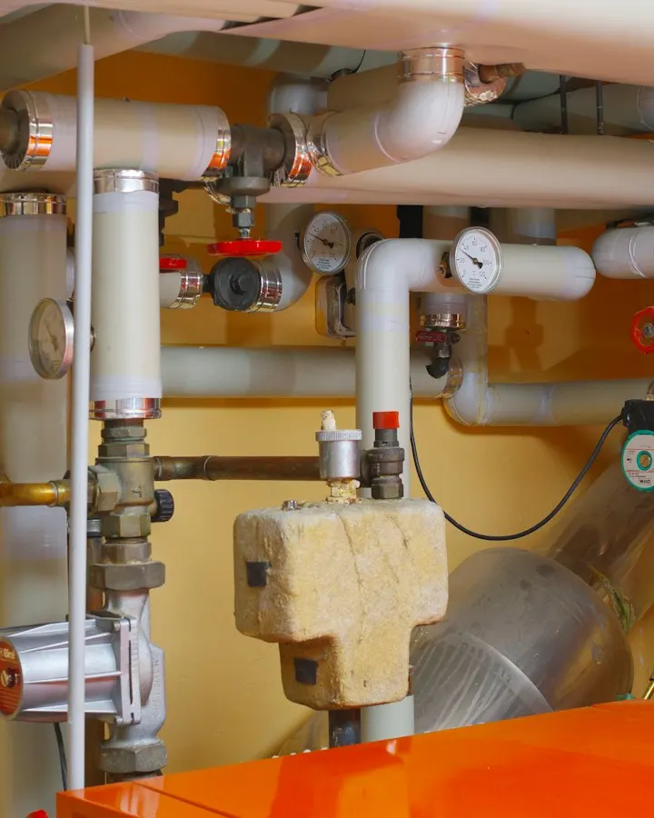 Leidingwerk en kranen in een technische ruimte